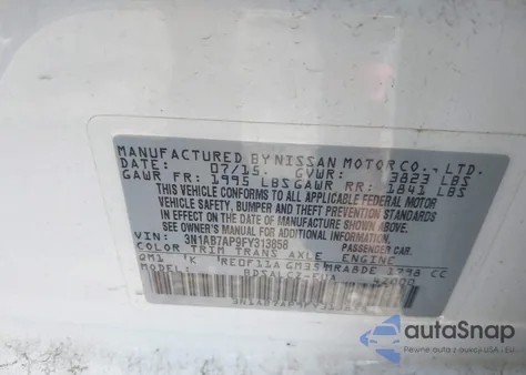 2015 Nissan Sentra S z USA, uszkodzony, nr VIN 3N1AB7AP9FY313858